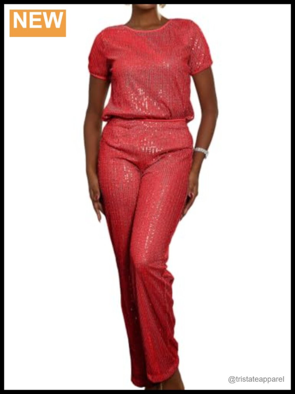 Sequin Two Piece Set Sparkly Top Wide Leg Pants Party Disco Outfit